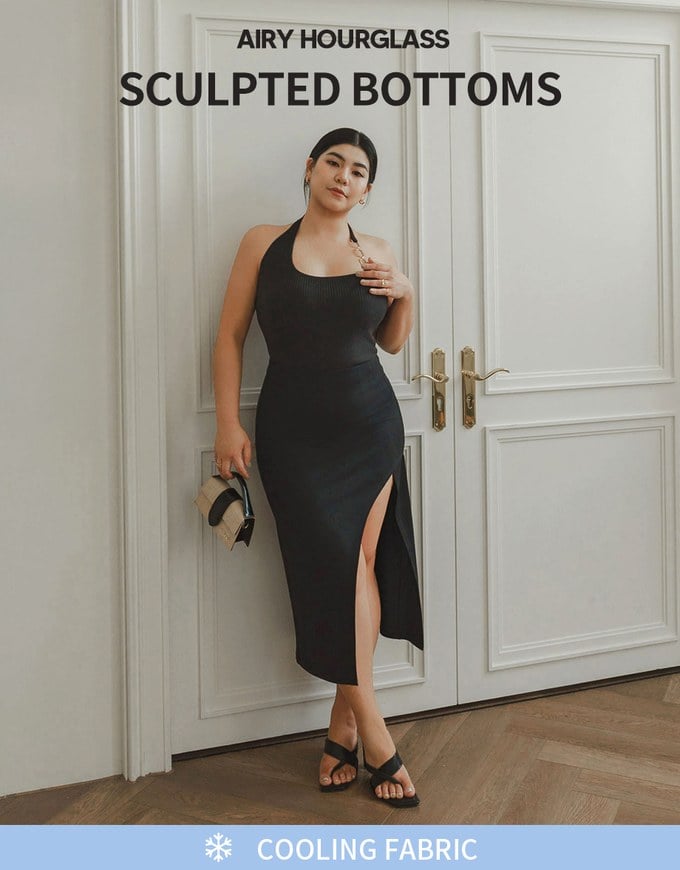 AIRY HOURGLASS Cooling Front Asymmetric Slit Maxi Skirt with Back Pockets